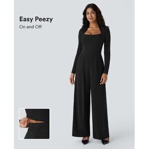 NWT Halara Black Long Sleeve Wide Leg Side Pocket Easy Peezy Jumpsuit- Medium